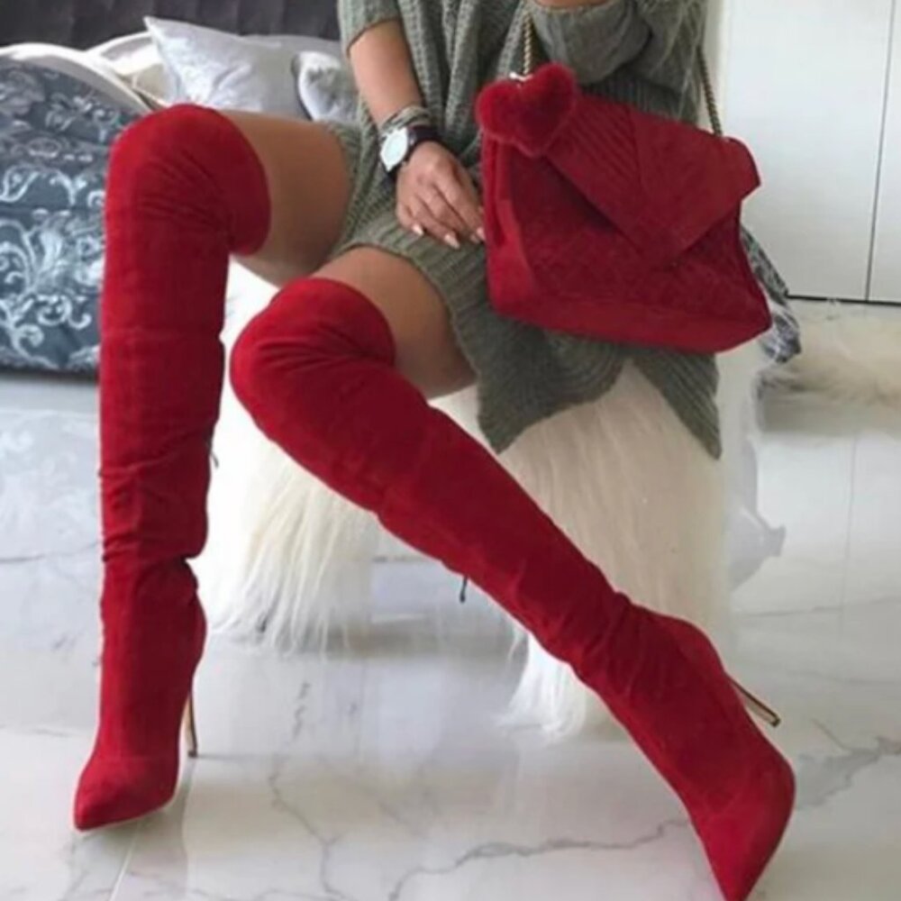 RED SUEDE THIGH HIGH BOOTS